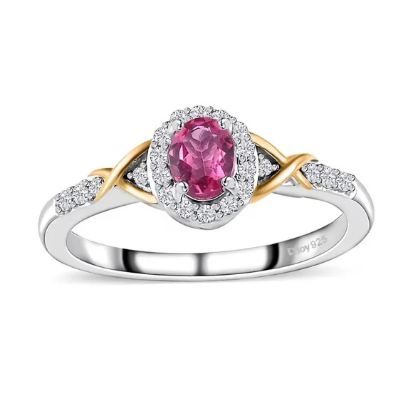 Ouro Fino Rubellite, White Zircon Ring (Size 6.0) Pendant Necklace (20in) 925 - Picture 4 of 5